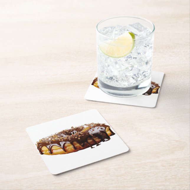 SlipperyJoe's decadent doughnut covered thick glos Square Paper Coaster (Insitu)