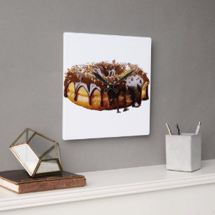 SlipperyJoe's decadent doughnut covered thick glos Square Wall Clock