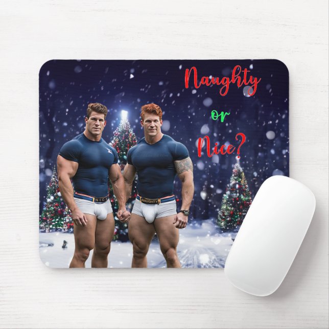 SlipperyJoe's decorated snow-covered Christmas tre Mouse Mat (With Mouse)