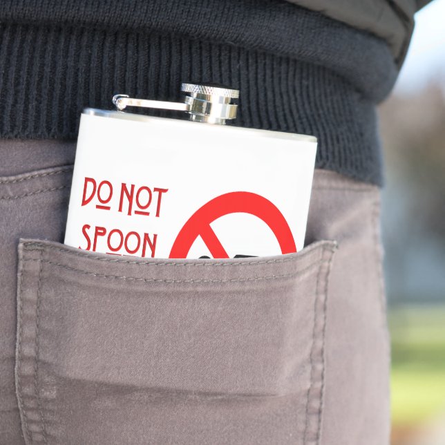 SlipperyJoe's Do Not Spoon Bacon red warning man s Hip Flask (In Situ)