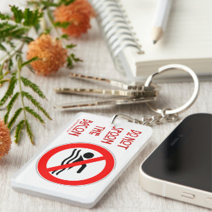 SlipperyJoe's Do Not Spoon Bacon red warning man s Key Ring