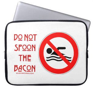 SlipperyJoe's Do Not Spoon Bacon red warning man s Laptop Sleeve