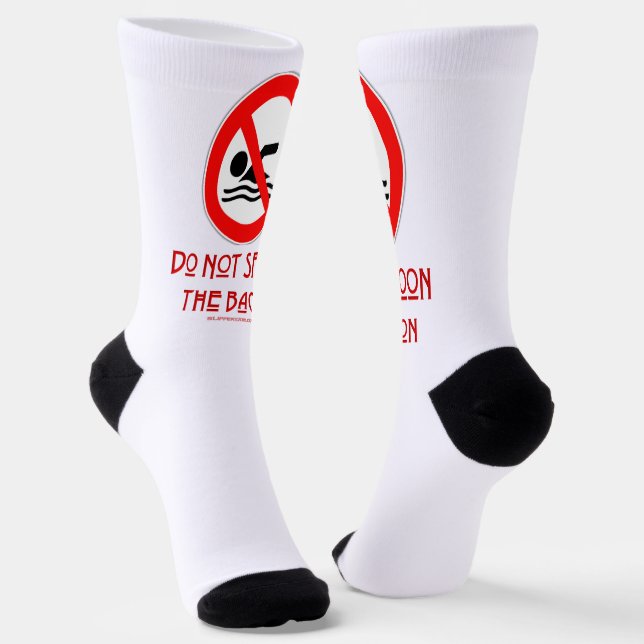 SlipperyJoe's Do Not Spoon Bacon red warning man s Socks (Angled)
