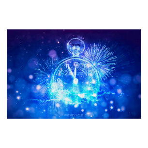 SlipperyJoe's electric thrill New Year’s Eve clock Poster