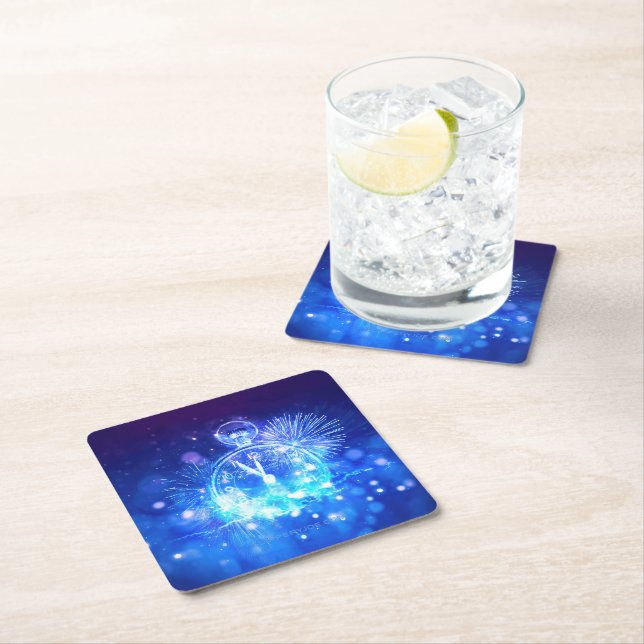 SlipperyJoe's electric thrill New Year’s Eve clock Square Paper Coaster (Insitu)