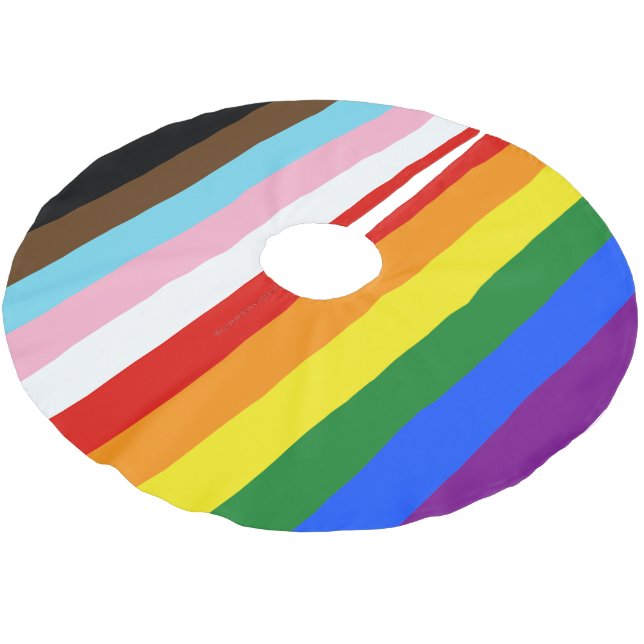 SlipperyJoe's Eleven Stripe Pride Flag blends Phil Brushed Polyester Tree Skirt (Angled)