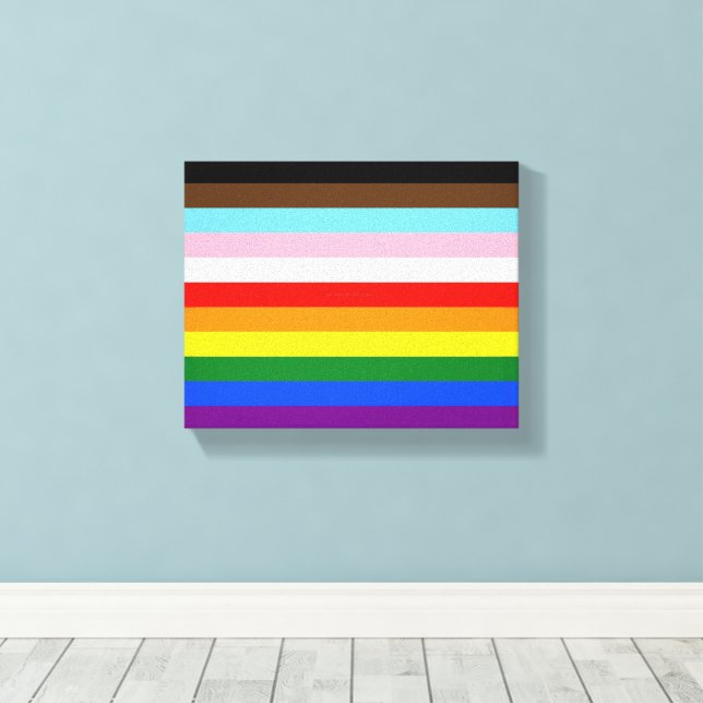 SlipperyJoe's Eleven Stripe Pride Flag blends Phil Canvas Print (Insitu(Wood Floor))