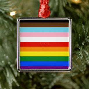 SlipperyJoe's Eleven Stripe Pride Flag blends Phil Metal Tree Decoration