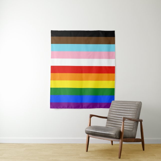 SlipperyJoe's Eleven Stripe Pride Flag blends Phil Tapestry (In Situ)