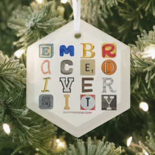 SlipperyJoe's embrace diversity cut-out letters co Glass Tree Decoration