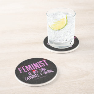 SlipperyJoe's Feminist f-word glowing red 3-D blac Coaster