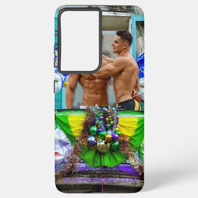 SlipperyJoe's festive Mardi Gras scene two men wea Samsung Galaxy S21 Ultra Case (Back)