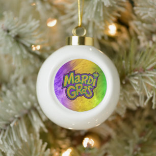 SlipperyJoe's festive Mardi Gras theme crown reinf Ceramic Ball Christmas Ornament