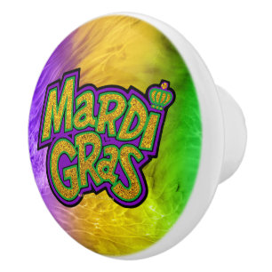 SlipperyJoe's festive Mardi Gras theme crown reinf Ceramic Knob