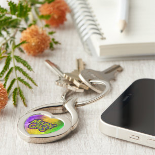 SlipperyJoe's festive Mardi Gras theme crown reinf Key Ring