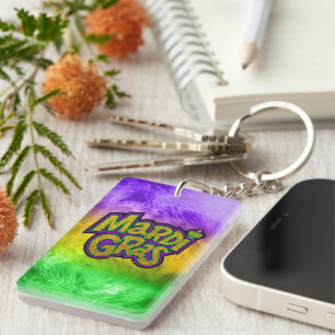 SlipperyJoe's festive Mardi Gras theme crown reinf Key Ring