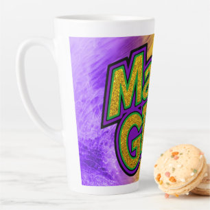 SlipperyJoe's festive Mardi Gras theme crown reinf Latte Mug