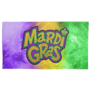 SlipperyJoe's festive Mardi Gras theme crown reinf Pillowcase