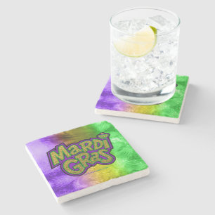 SlipperyJoe's festive Mardi Gras theme crown reinf Stone Coaster