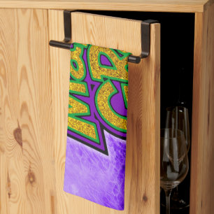 SlipperyJoe's festive Mardi Gras theme crown reinf Tea Towel