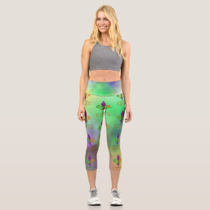 SlipperyJoe's festive Mardi Gras themed purple gre Capri Leggings