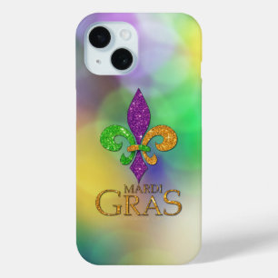 SlipperyJoe's festive Mardi Gras themed purple gre iPhone 15 Case