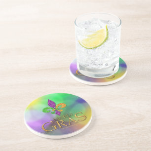 SlipperyJoe's festive Mardi Gras themed purple gre Coaster