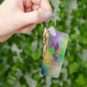 SlipperyJoe's festive Mardi Gras themed purple gre Key Ring