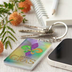SlipperyJoe's festive Mardi Gras themed purple gre Key Ring