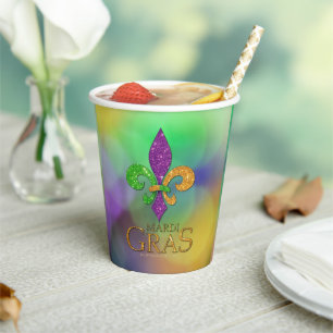 SlipperyJoe's festive Mardi Gras themed purple gre Paper Cups