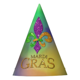 SlipperyJoe's festive Mardi Gras themed purple gre Party Hat