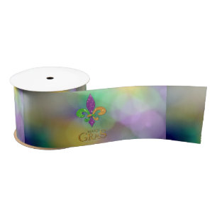 SlipperyJoe's festive Mardi Gras themed purple gre Satin Ribbon