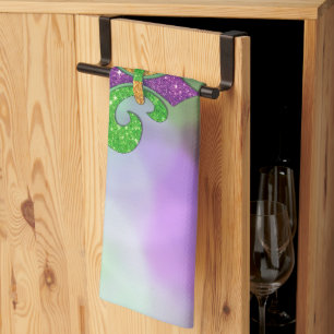 SlipperyJoe's festive Mardi Gras themed purple gre Tea Towel