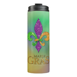 SlipperyJoe's festive Mardi Gras themed purple gre Thermal Tumbler