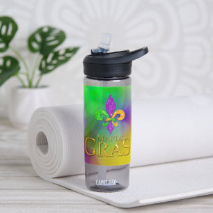 SlipperyJoe's festive Mardi Gras themed purple gre Water Bottle