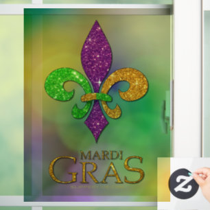 SlipperyJoe's festive Mardi Gras themed purple gre Window Cling