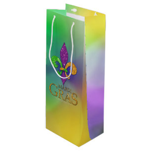 SlipperyJoe's festive Mardi Gras themed purple gre Wine Gift Bag
