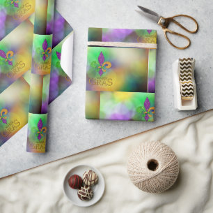 SlipperyJoe's festive Mardi Gras themed purple gre Wrapping Paper