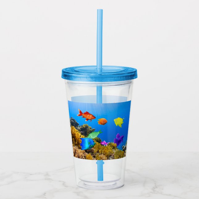 SlipperyJoe's Fish Pride tropical green blue purpl Acrylic Tumbler (Front)