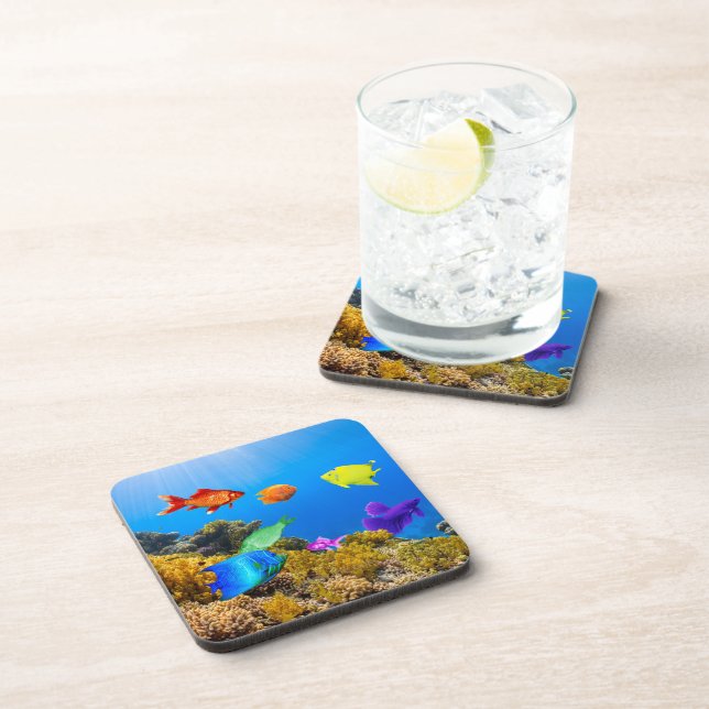 SlipperyJoe's Fish Pride tropical green blue purpl Coaster (Right Side)