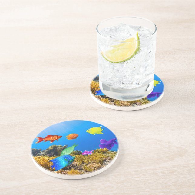 SlipperyJoe's Fish Pride tropical green blue purpl Coaster (Side)