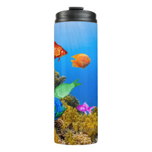 SlipperyJoe's Fish Pride tropical green blue purpl Thermal Tumbler