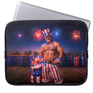 SlipperyJoe's Fourth of July celebration bare hair Laptop Sleeve