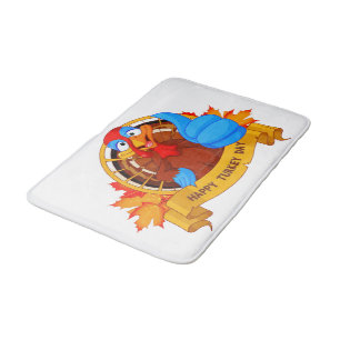 SlipperyJoe's fun cartoon-style Thanksgiving desig Bath Mat