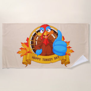 SlipperyJoe's fun cartoon-style Thanksgiving desig Beach Towel
