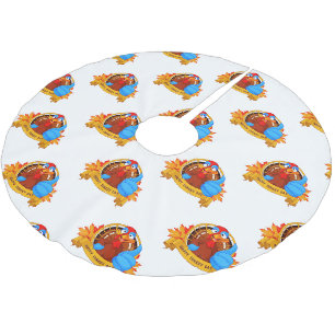 SlipperyJoe's fun cartoon-style Thanksgiving desig Brushed Polyester Tree Skirt