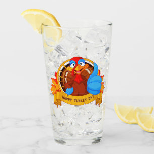 SlipperyJoe's fun cartoon-style Thanksgiving desig Glass