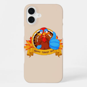SlipperyJoe's fun cartoon-style Thanksgiving desig iPhone 16 Plus Case