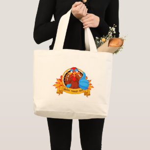 SlipperyJoe's fun cartoon-style Thanksgiving desig Large Tote Bag
