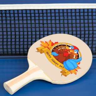 SlipperyJoe's fun cartoon-style Thanksgiving desig Ping Pong Paddle
